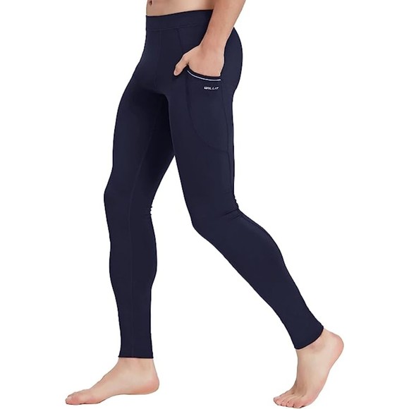 Active Yoga Pants Running Dance Tights Pockets Cycling Quick Dry Navy Blue XL - Picture 1 of 5